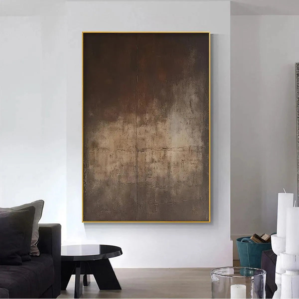 DARK BROWN TEXTURED ABSTRACT: Minimalist Textured Painting - Image 5