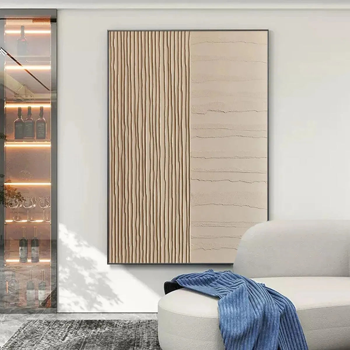 TEXTURED BEIGE LINES: Minimalist Textured Painting - Image 2