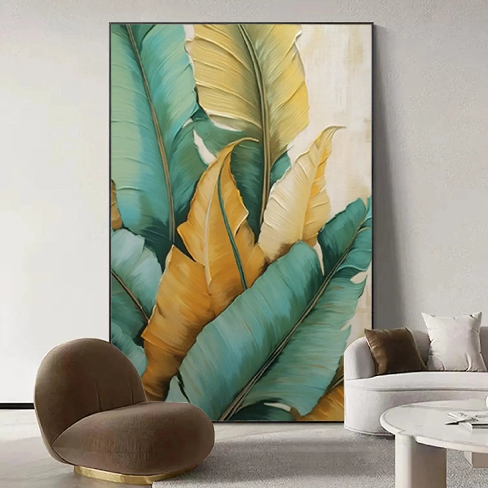 TROPICAL ABUNDANCE: Textured Tropical Leaves Painting, Green and Gold Wall Art, Vertical Canvas, Botanical Decor - Image 6