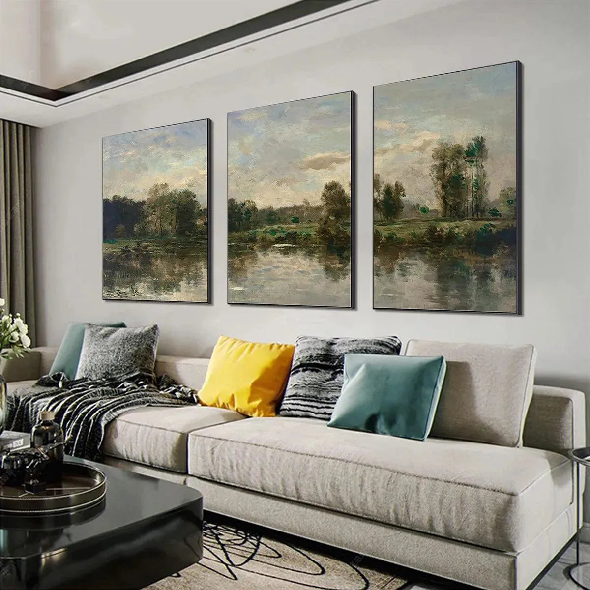 RIVERSIDE TRIPTYCH: Traditional Chinese Landscape Painting Set of 3 - Image 8