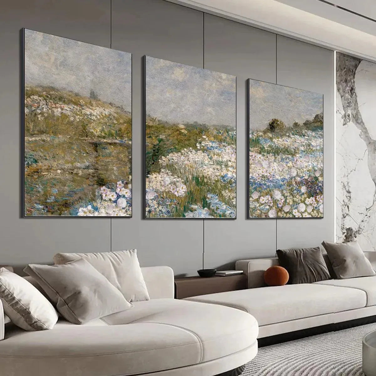 WILDFLOWER FIELD TRIPTYCH: Impressionist Landscape Painting Set of 3 - Image 5