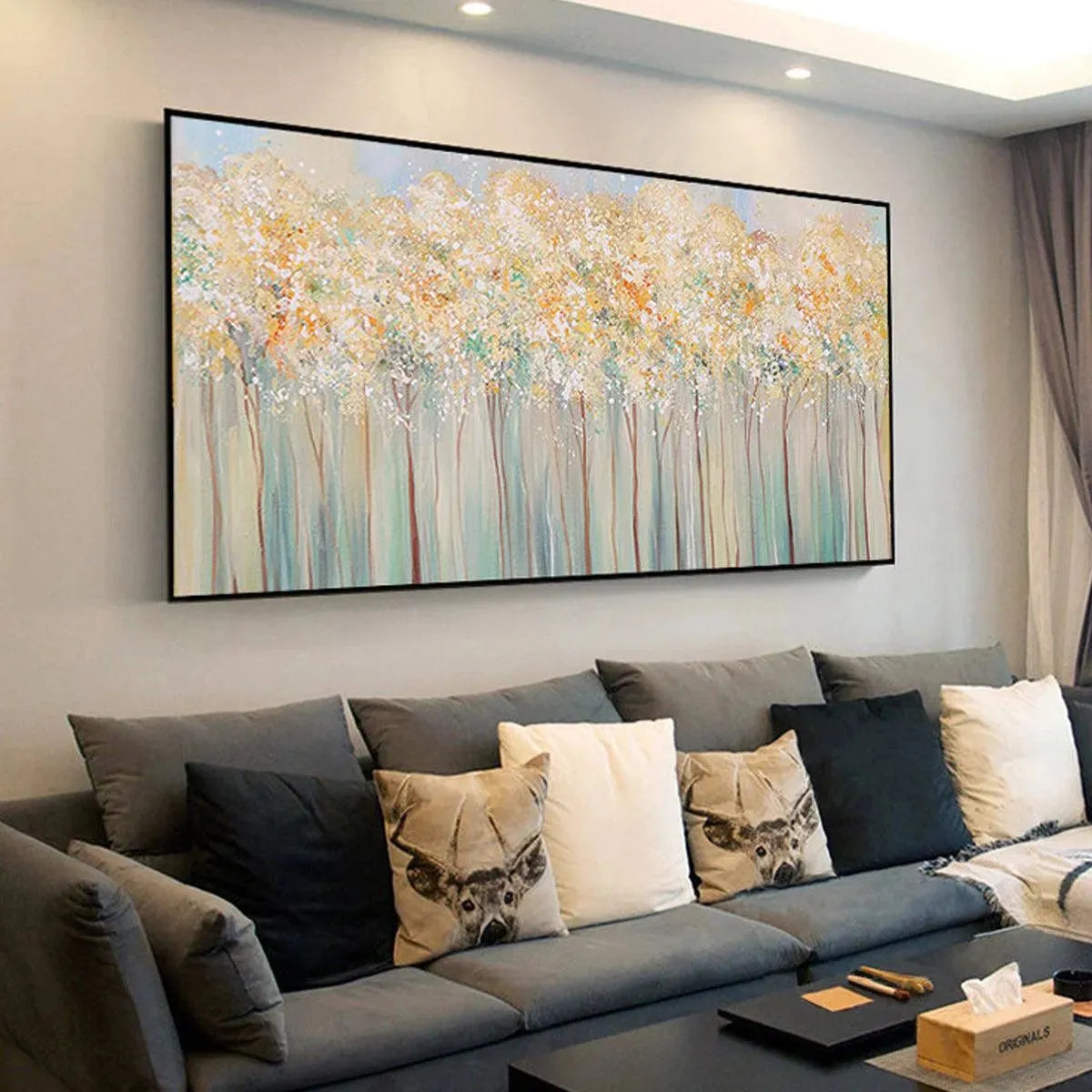 ASPEN GLOW: Panoramic Abstract Forest Landscape Oil Painting - Image 7