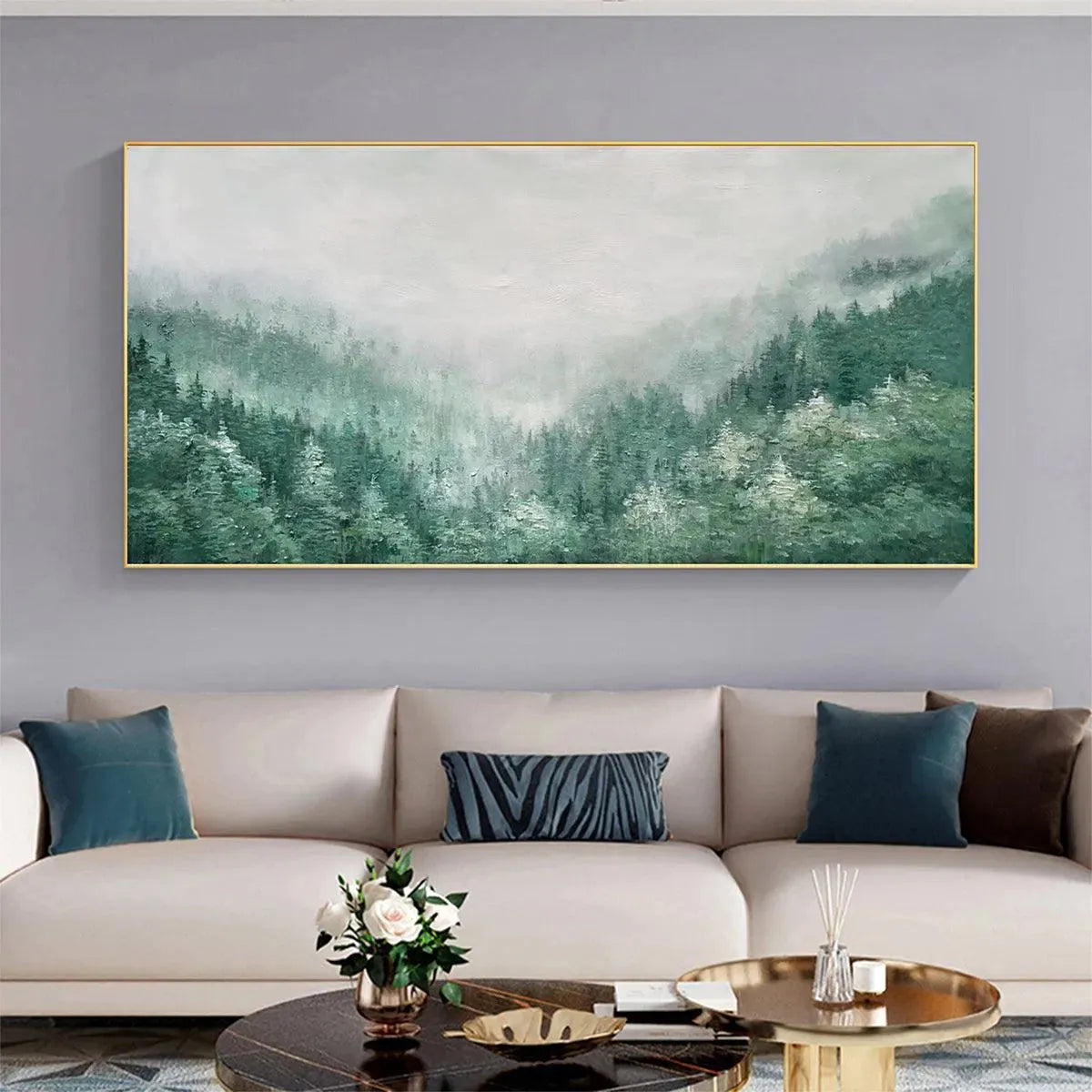 VALLEY OF THE EVERGREENS: Panoramic Evergreen Forest Landscape Oil Painting - Image 7