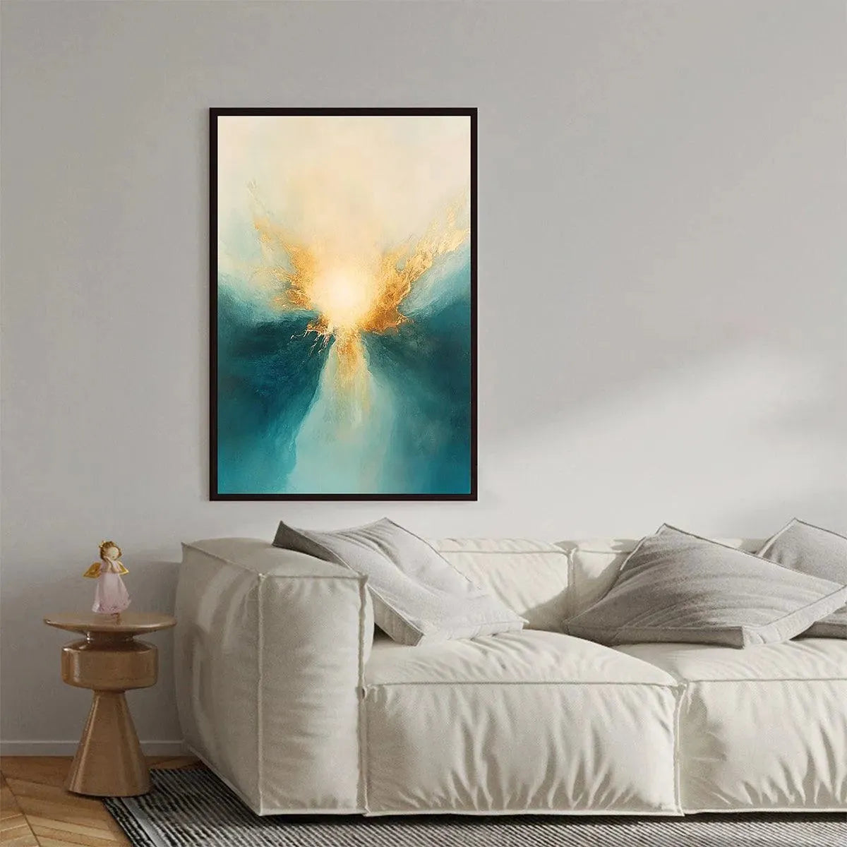 GOLDEN ABYSS: Abstract Teal and Gold Oil Painting - Image 8