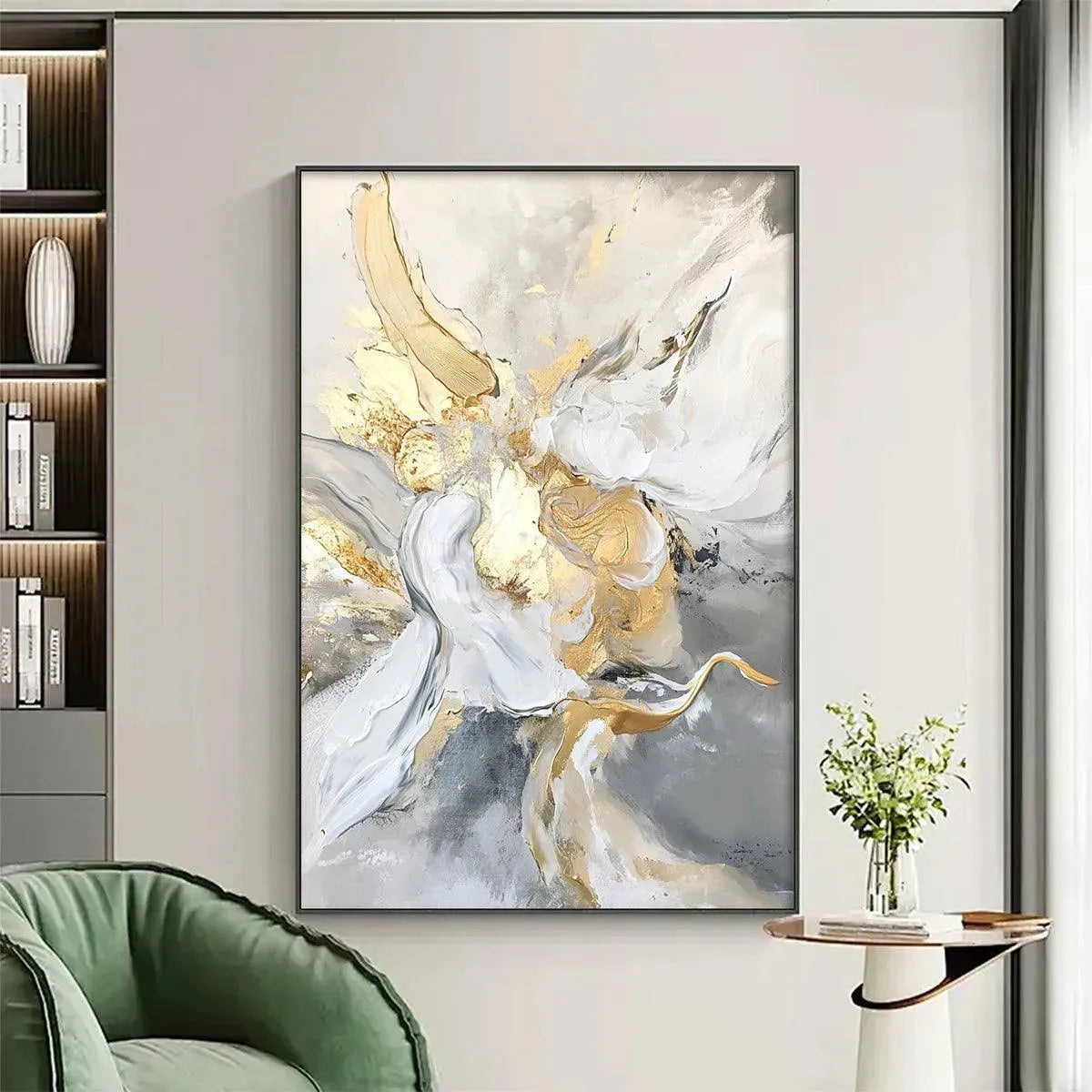 ETHEREAL GOLD: Abstract White, Grey and Gold Oil Painting - Image 7