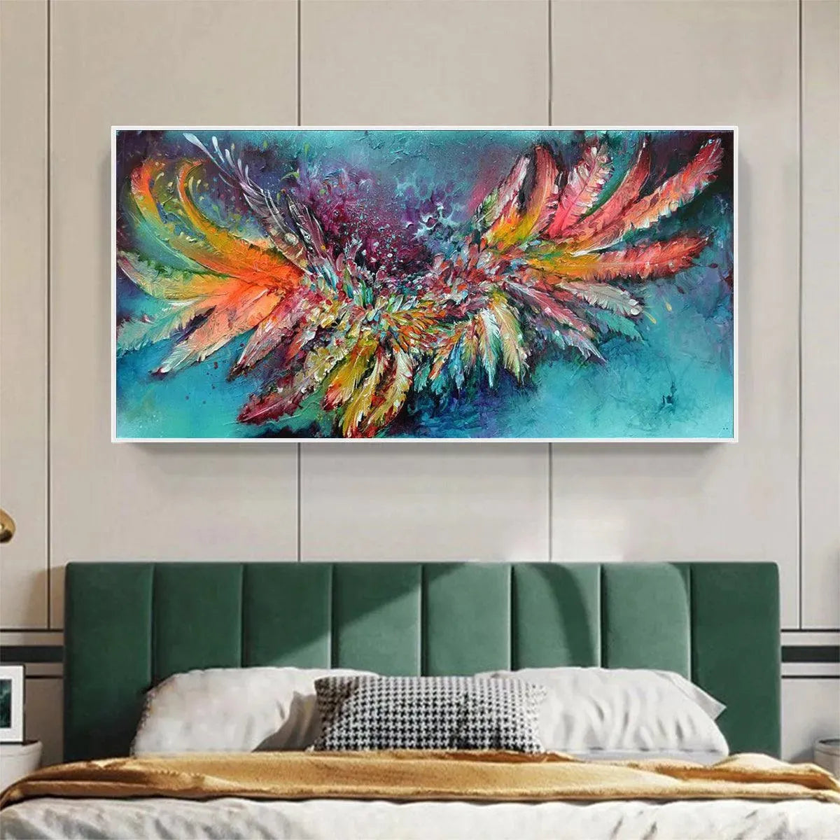 PLUMAGE FIRE: Vibrant Abstract Feather Oil Painting - Image 6