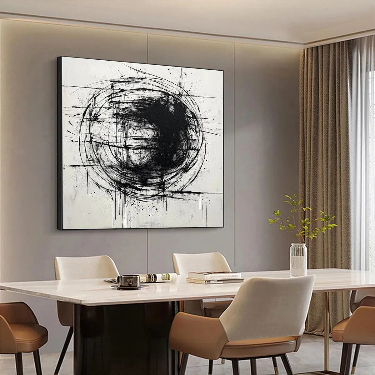 INK VORTEX: Minimalist Black and White Abstract Oil Painting - Image 8