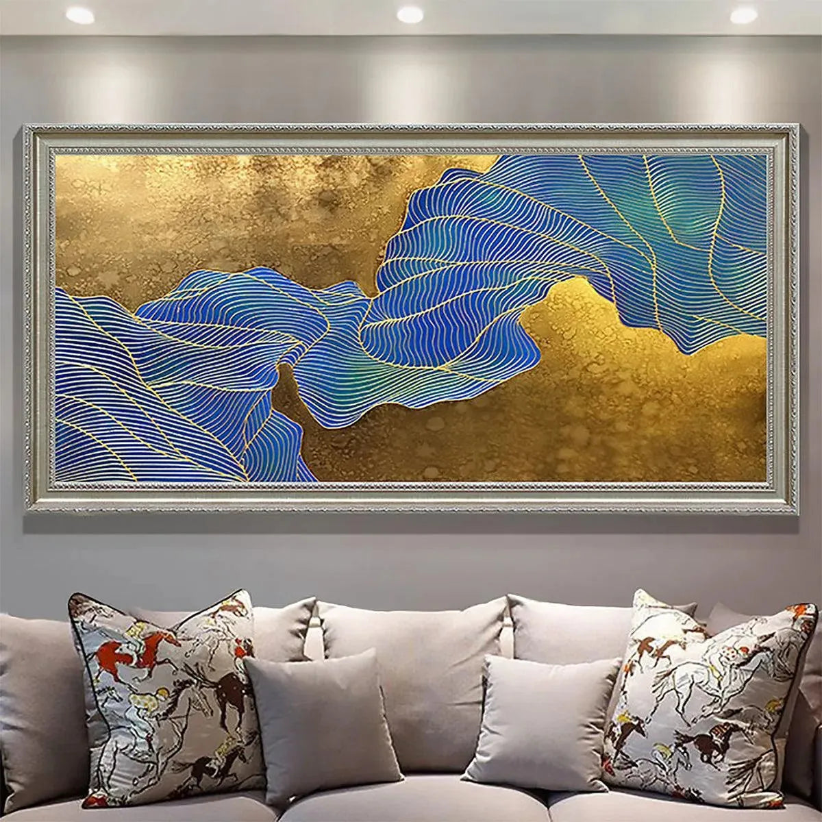 GOLDEN FLOW: Abstract Blue and Gold Oil Painting - Image 5