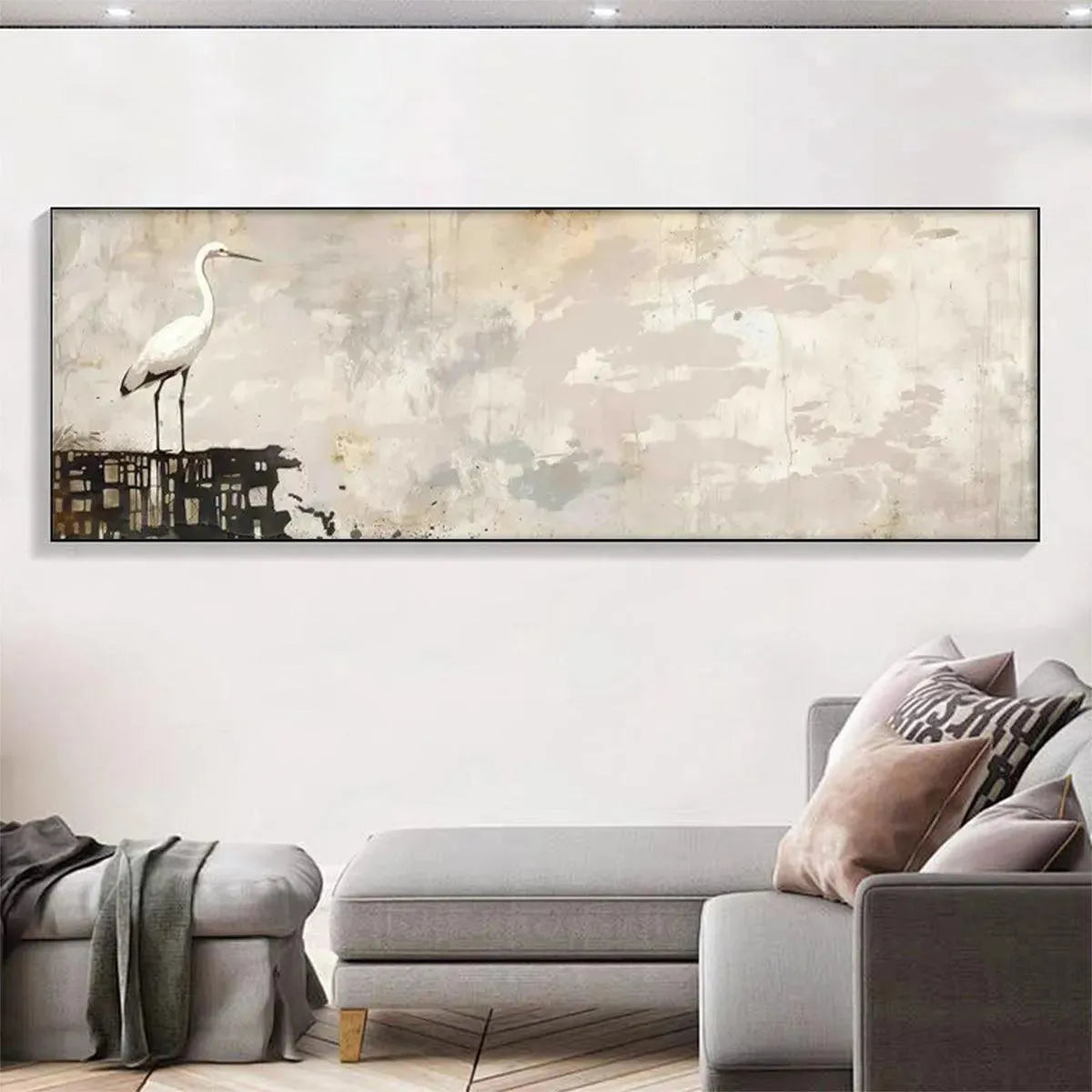 WHITE HERON PANORAMIC: Heron Painting, Panoramic Wall Art, Bird Art - Image 2