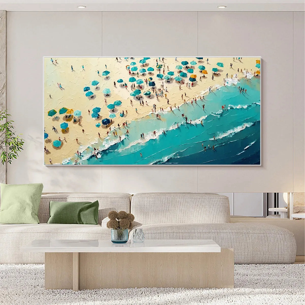 SUMMER AFTERNOON: Beach Scene Oil Painting with Beach Umbrellas - Image 6