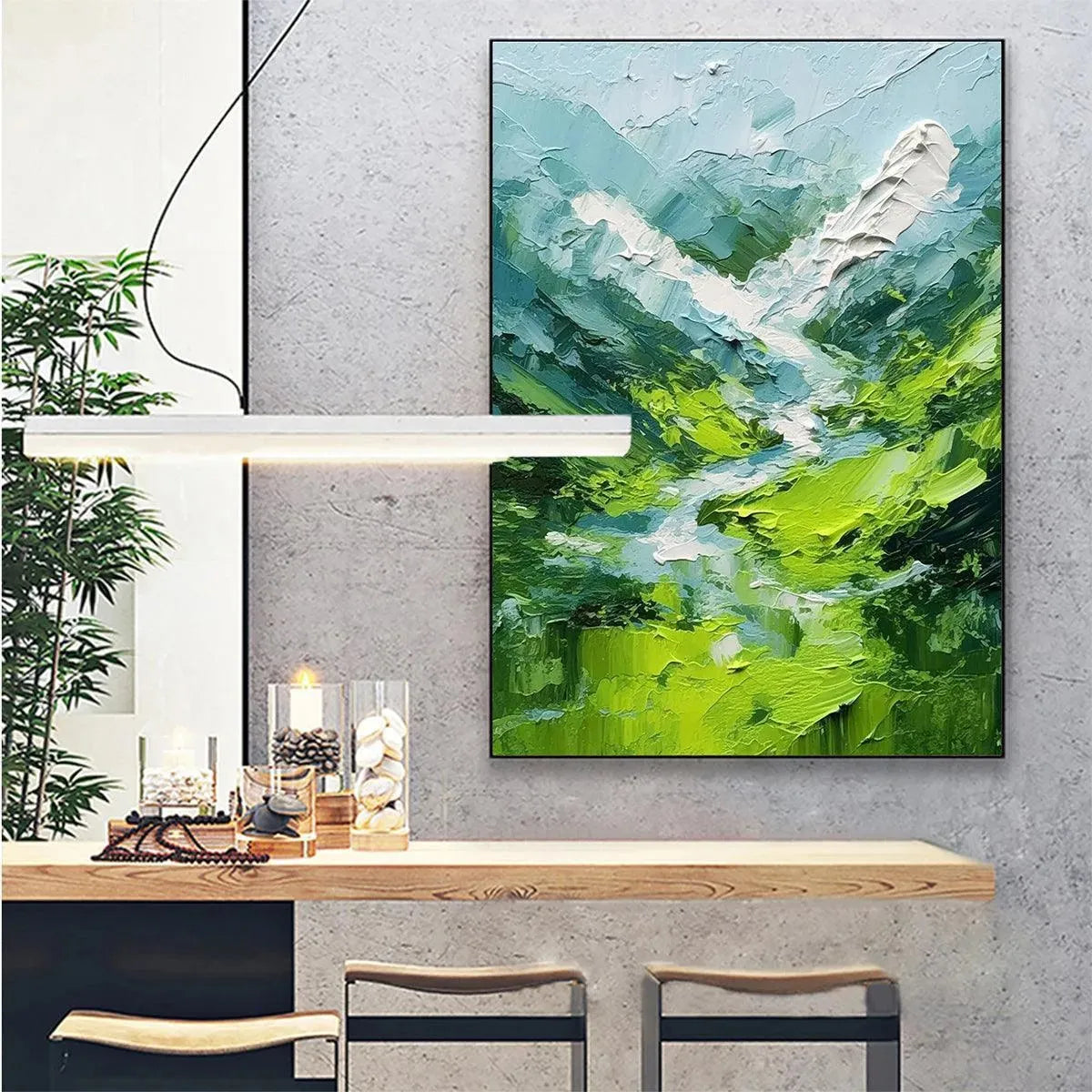 EMERALD VALLEY: Textured Green Abstract Mountain Landscape Painting - Image 6
