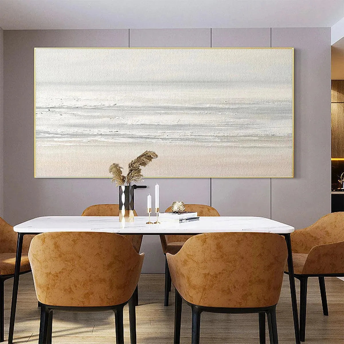 TRANQUIL COAST: Minimalist Coastal Landscape Painting in Neutral Tones - Image 8