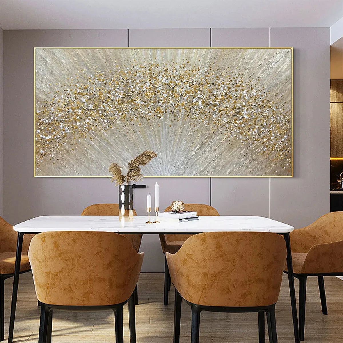 GOLDEN AURORA: Abstract Painting in Gold and Beige, Horizontal Canvas, Modern Wall Art - Image 7