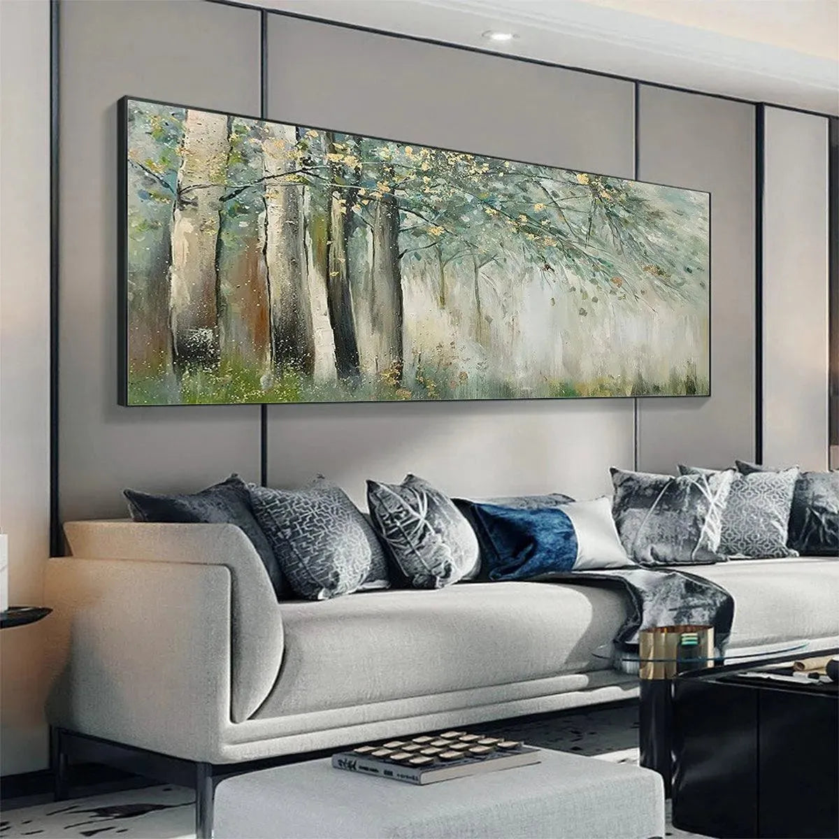 WHISPERING WOODS: Serene Green and Gold Forest Landscape Painting - Image 7