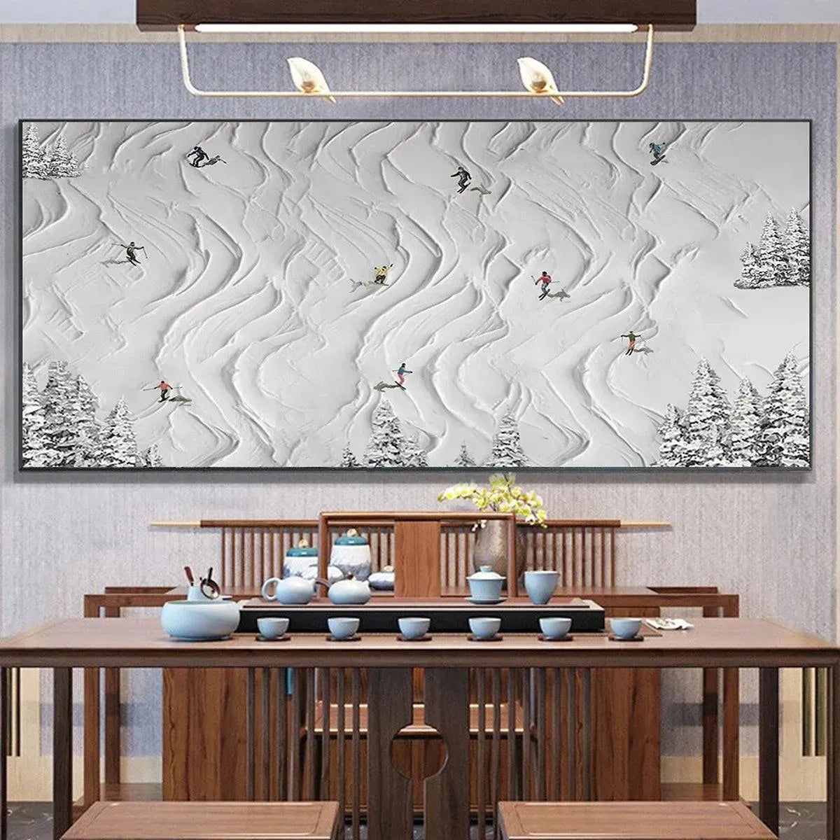 SNOWY CARVE: Textured White Skiing Landscape Painting - Image 9