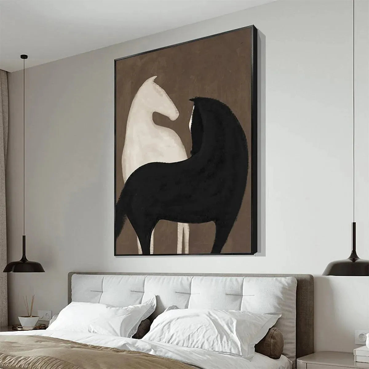 TWO HORSES ON BROWN: Minimalist Horse Painting, Vertical Wall Art - Image 8