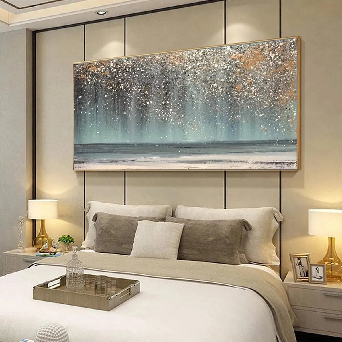 AURORA DUST: Textured Abstract Ocean Painting with Gold Accents - Image 4