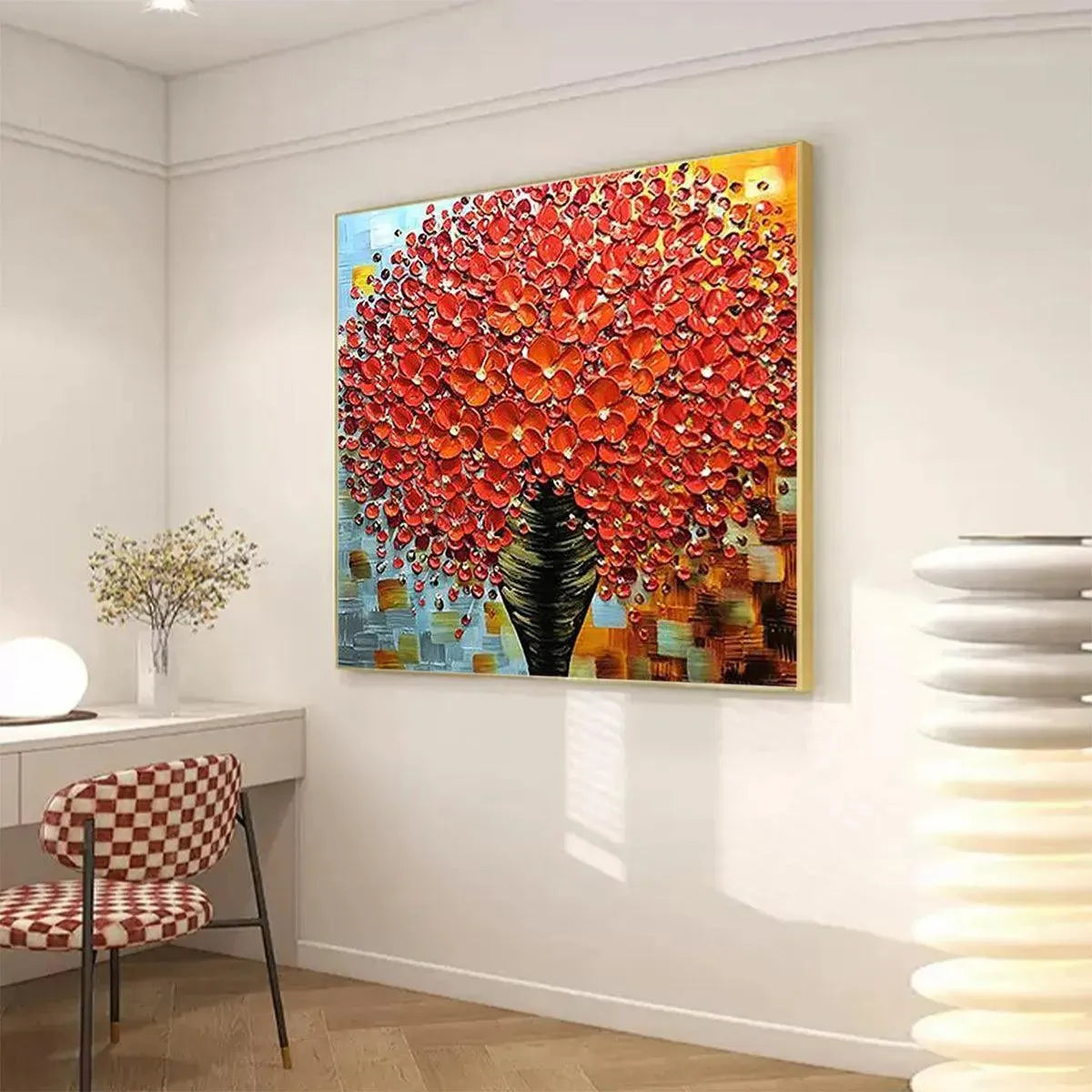CRIMSON BOUQUET: Textured Impasto Floral Painting in Red - Image 7