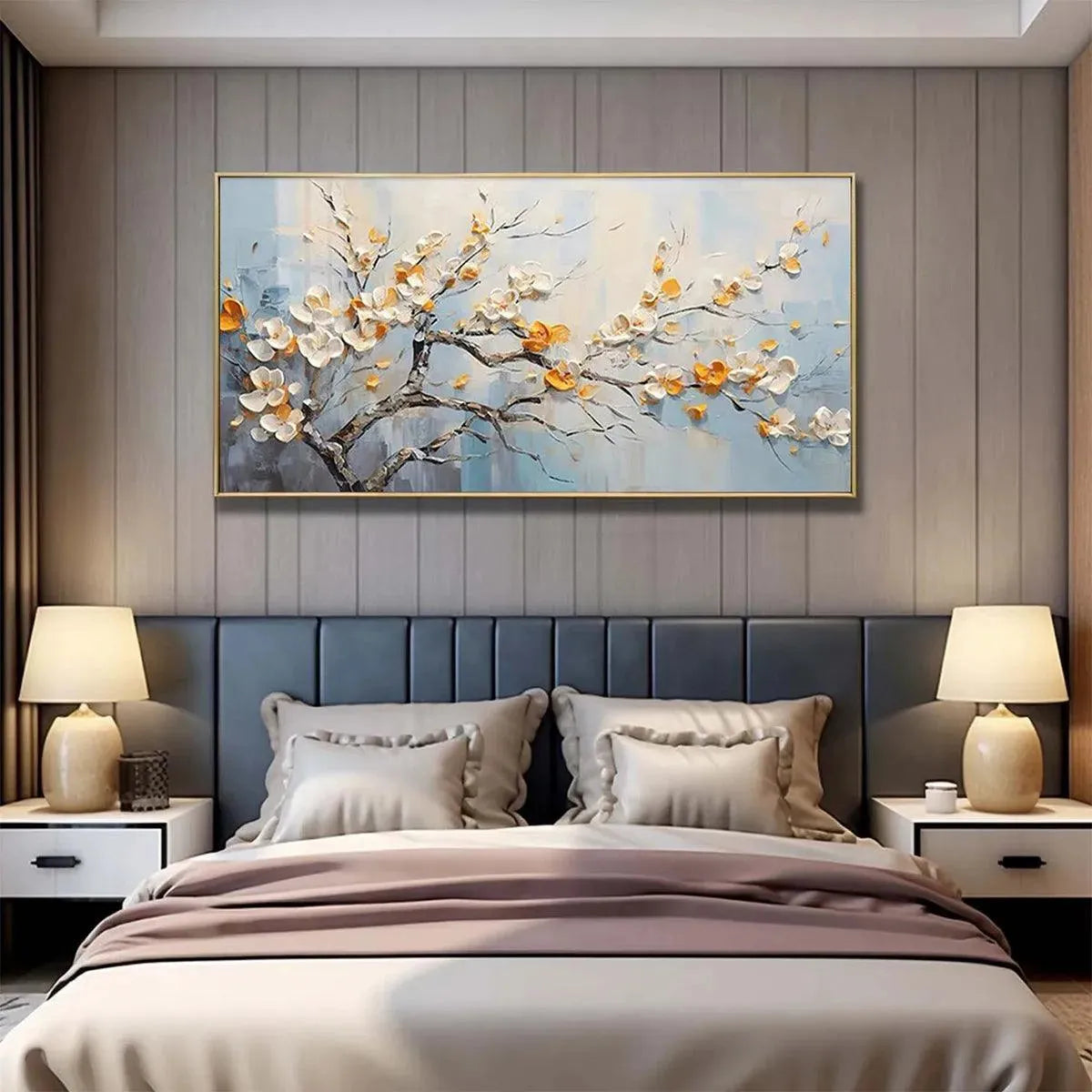 SPRING BLOSSOMS: Textured Floral Painting in White and Gold - Image 8