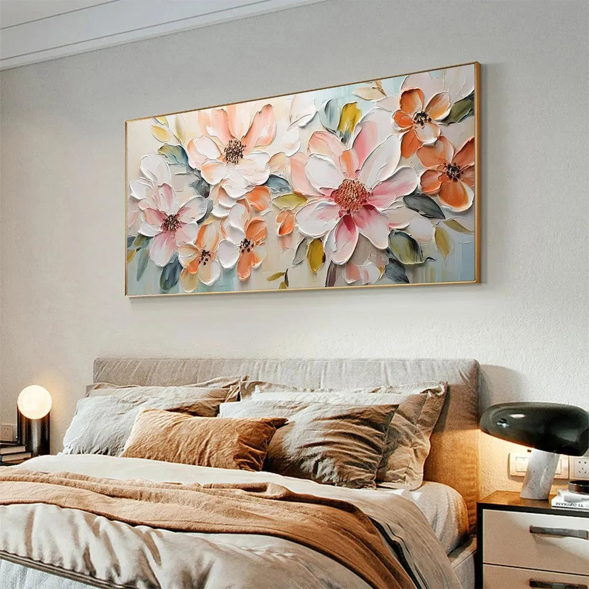 PEACH BLOSSOM: Textured Impasto Floral Painting in Peach and White - Image 10