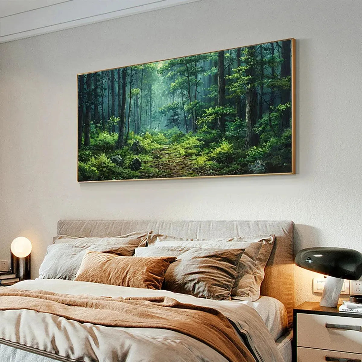 FOREST PATH: Panoramic Green Forest Landscape Painting - Image 7