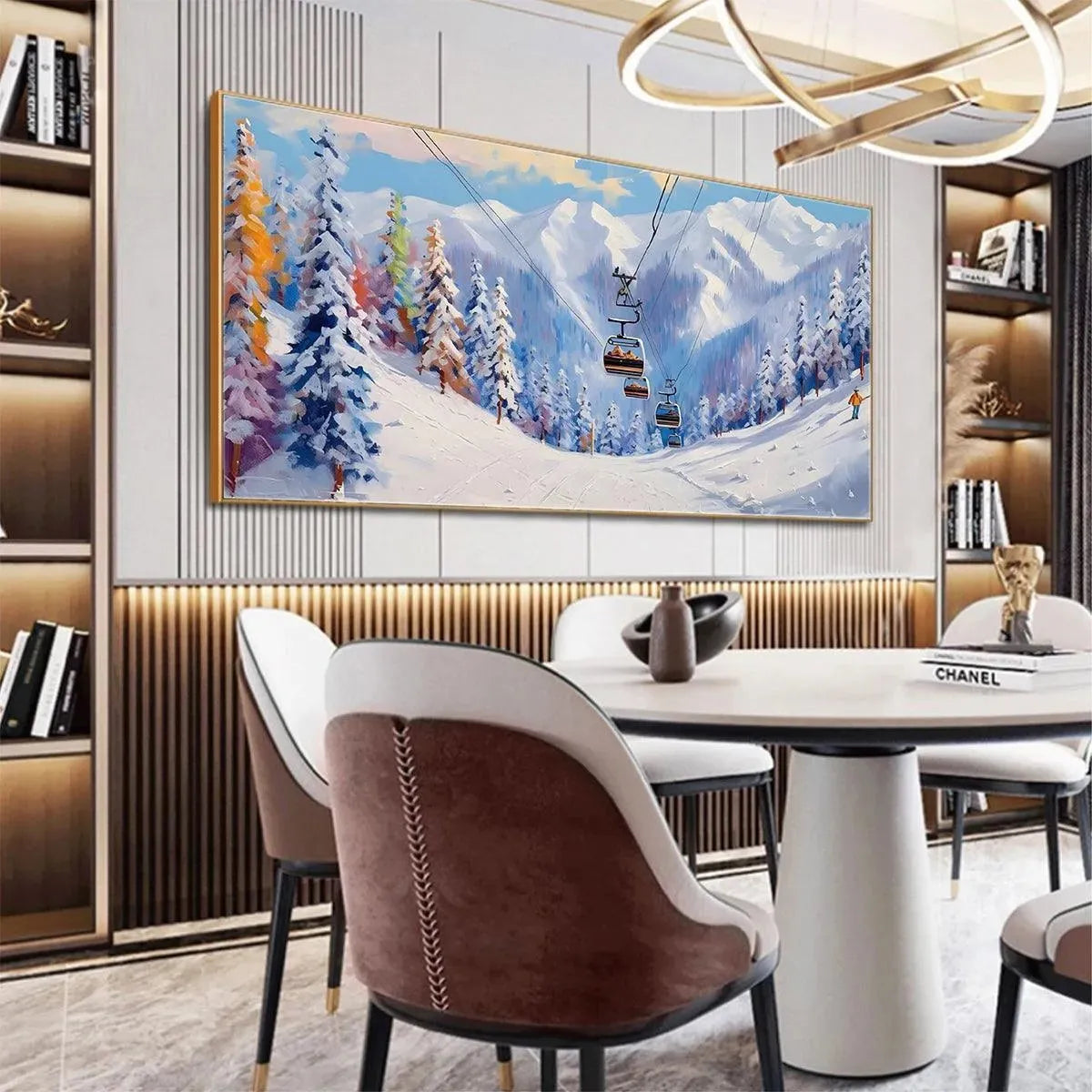 SNOWY SLOPES: Panoramic Ski Resort Landscape Painting - Image 9