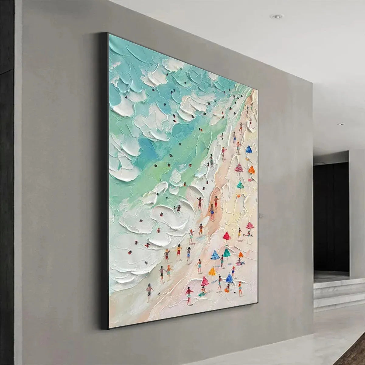 BEACH DAY: Textured Beach Scene Painting with Colorful Umbrellas - Image 8