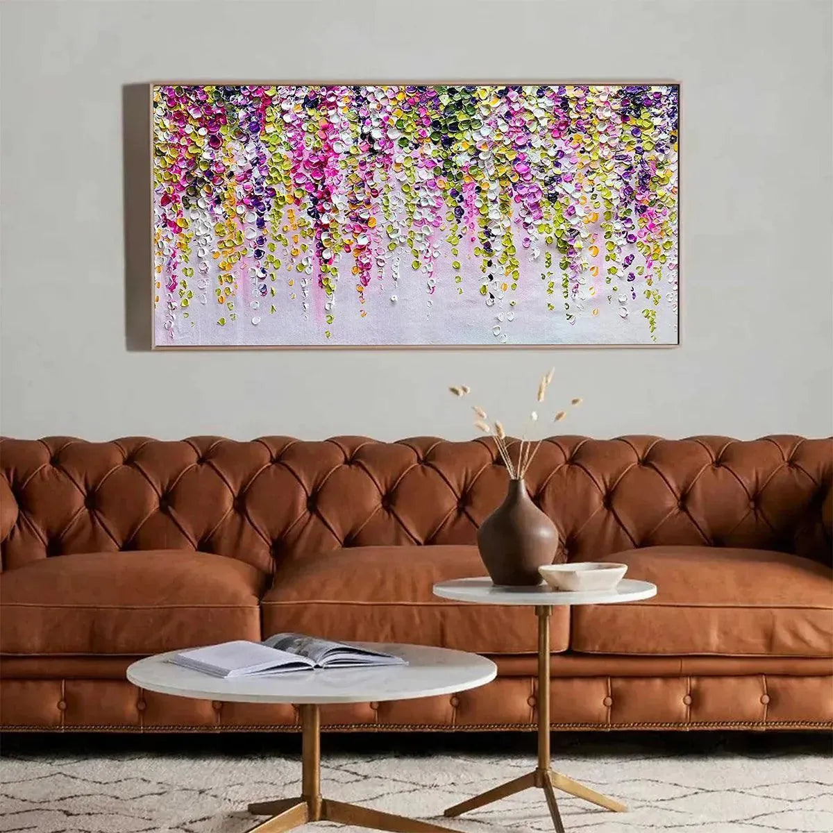 WISTERIA CASCADE: Textured Impasto Floral Painting in Pink, Purple, and Green - Image 9