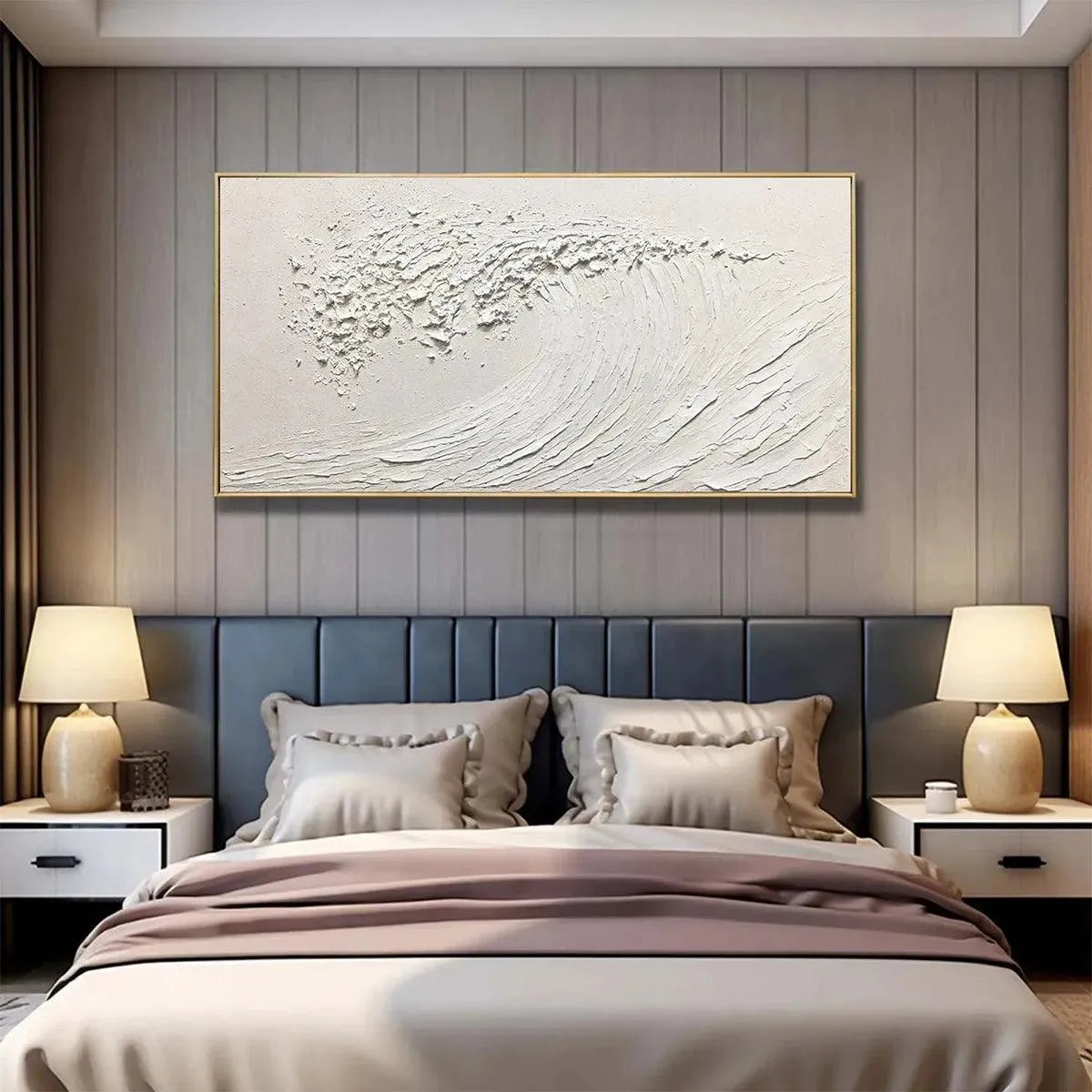 WHITE WAVE: Textured Minimalist Ocean Wave Painting in White - Image 8