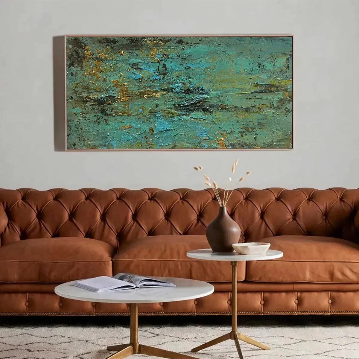 GOLDEN TIDE: Textured Abstract Painting in Teal and Gold - Image 8