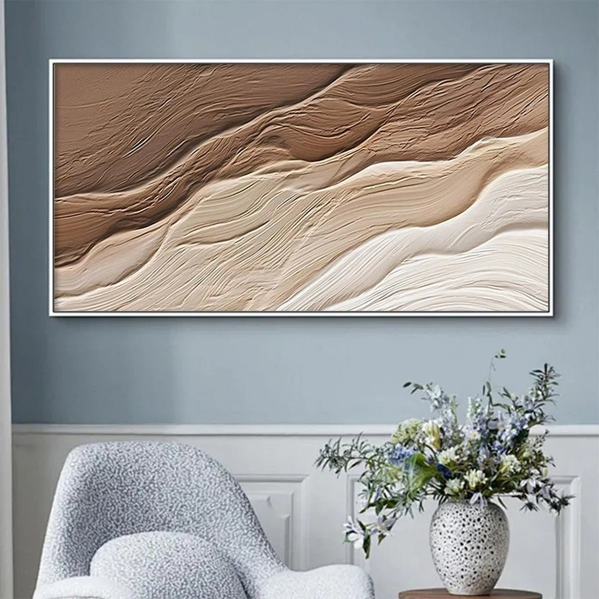 DESERT FLOW: Textured Abstract Landscape Painting in Brown and Beige - Image 7