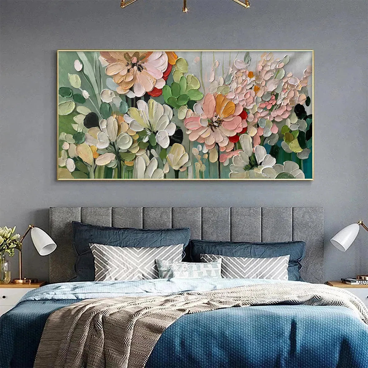 GARDEN DELIGHT: Textured Floral Painting, Impasto Palette Knife, Horizontal Canvas, Garden Wall Art - Image 8