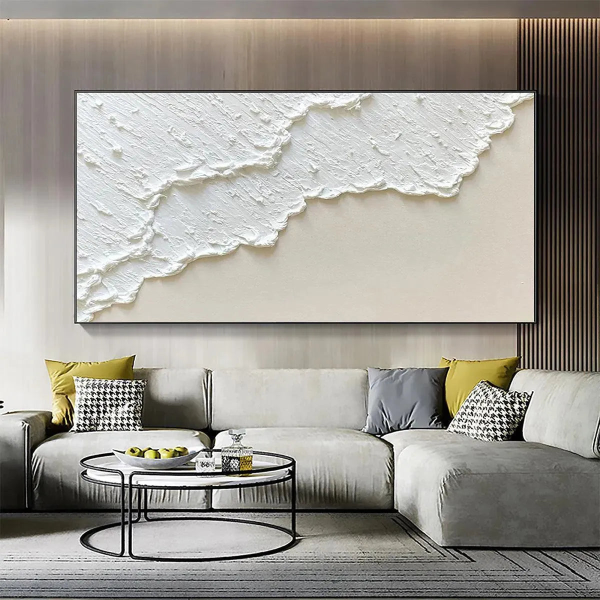 WHITE WAVE: Textured Minimalist Coastal Abstract Painting in White and Beige - Image 7
