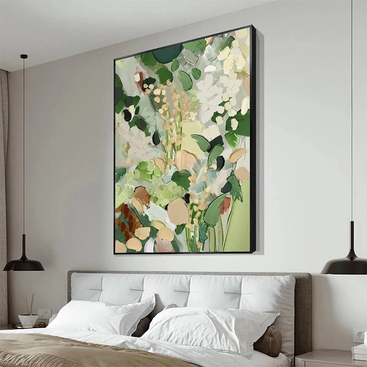 WHISPERING MEADOW: Textured Abstract Floral Painting in Green and Gold - Image 8