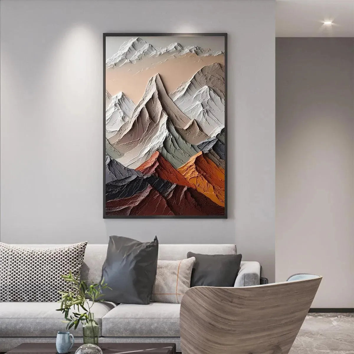 MAJESTIC PEAKS: Textured Impasto Mountain Landscape Painting in Earthy Tones - Image 7