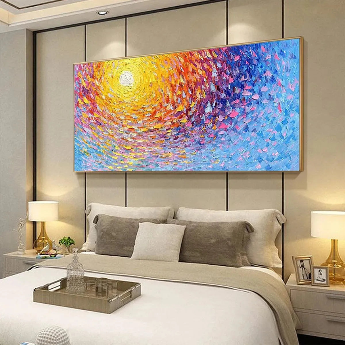 SUNRISE SERENADE: Textured Abstract Sunrise Painting in Yellow and Blue - Image 5