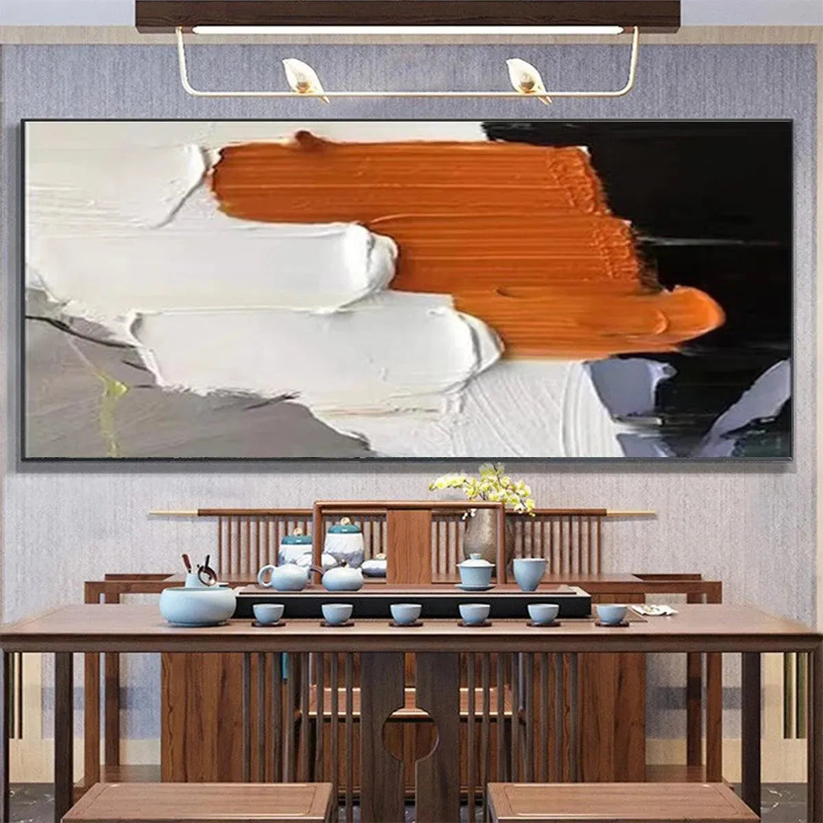 ORANGE BURST: Textured Abstract Painting in Orange, White, and Black for Living Room - Image 6