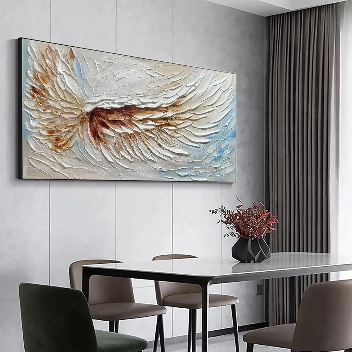 ANGEL WINGS: Textured White and Gold Angel Wing Painting - Image 6