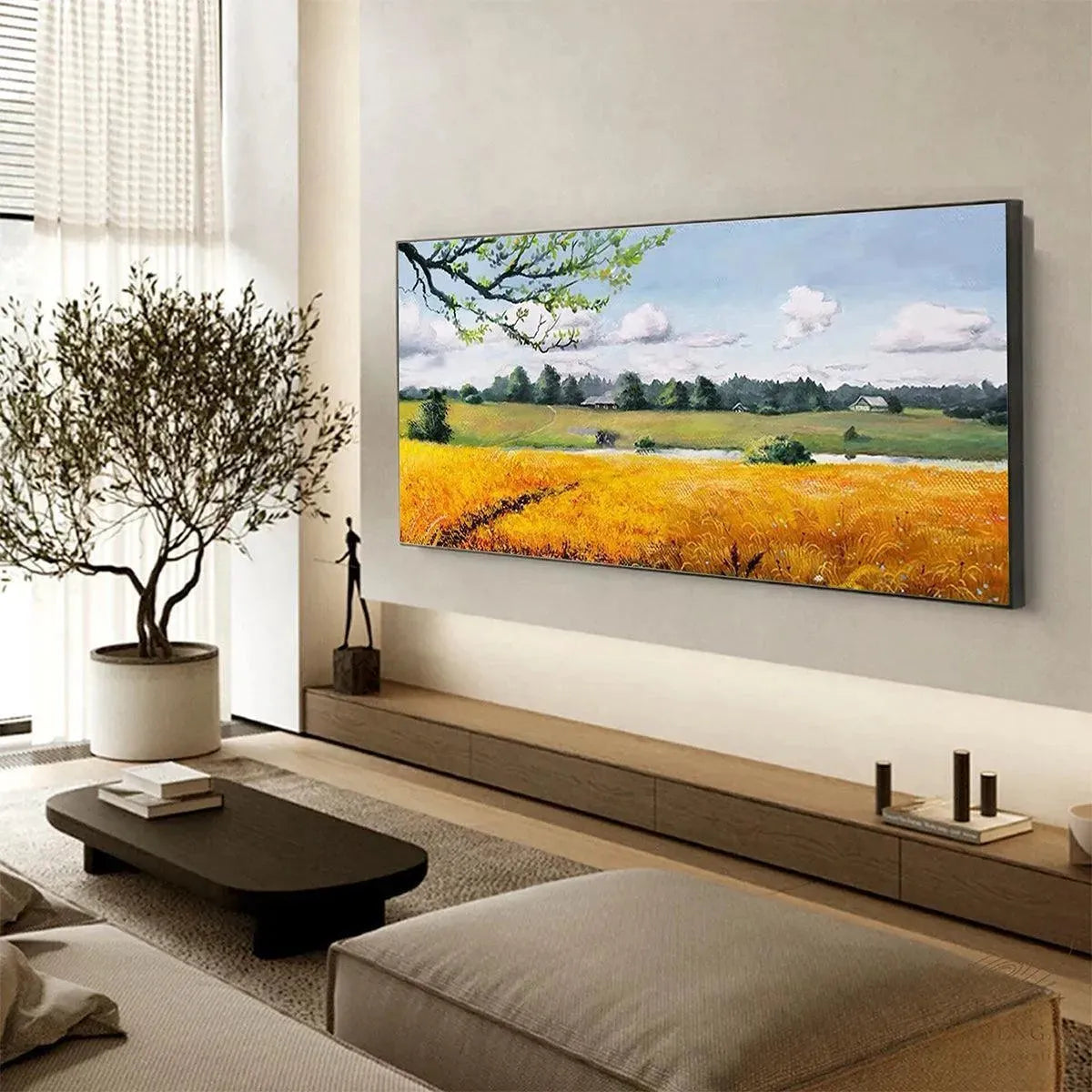 GOLDEN HARVEST: Tranquil Landscape Painting of a Golden Field - Image 7