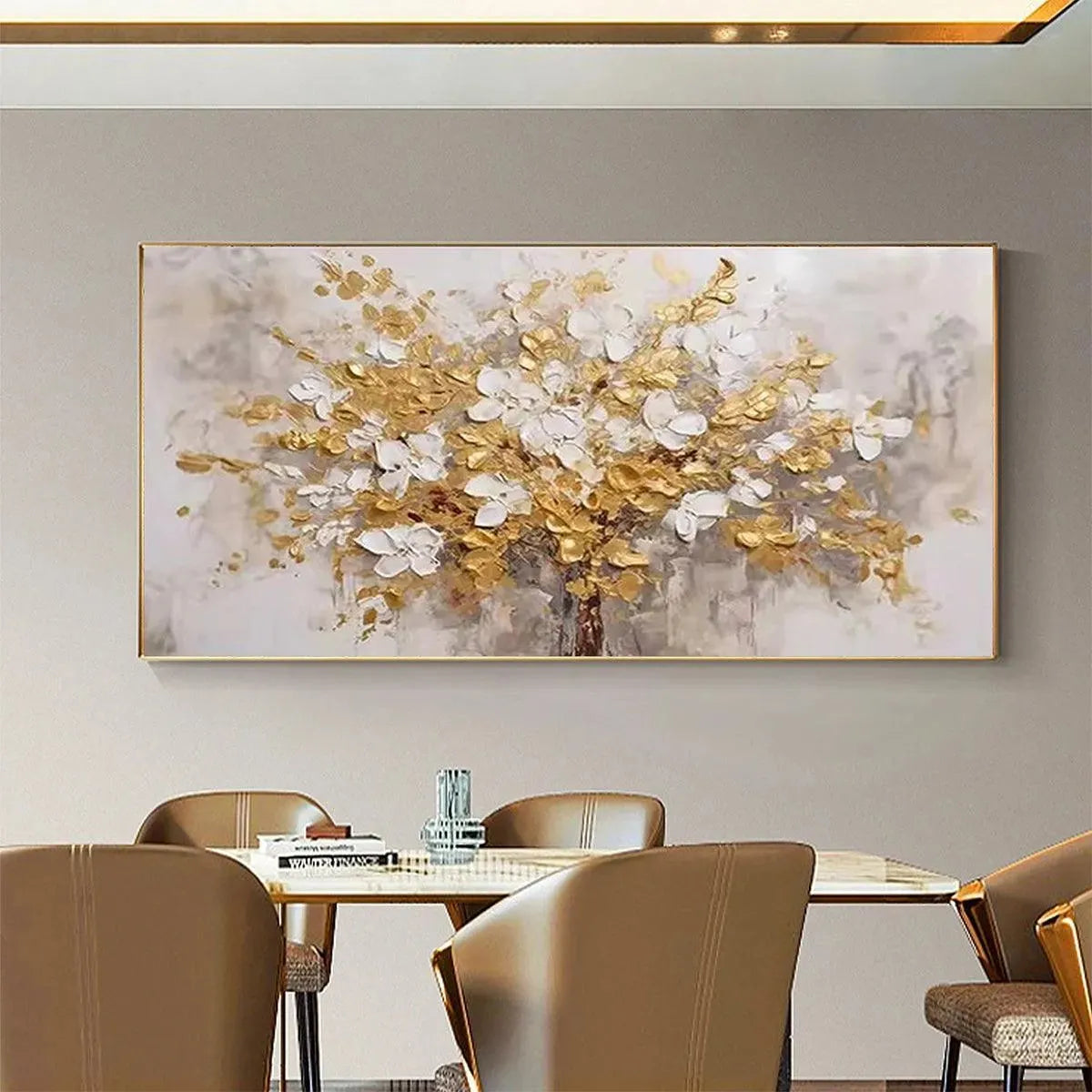 GOLDEN GARDEN: Textured White and Gold Floral Impasto Painting - Image 9