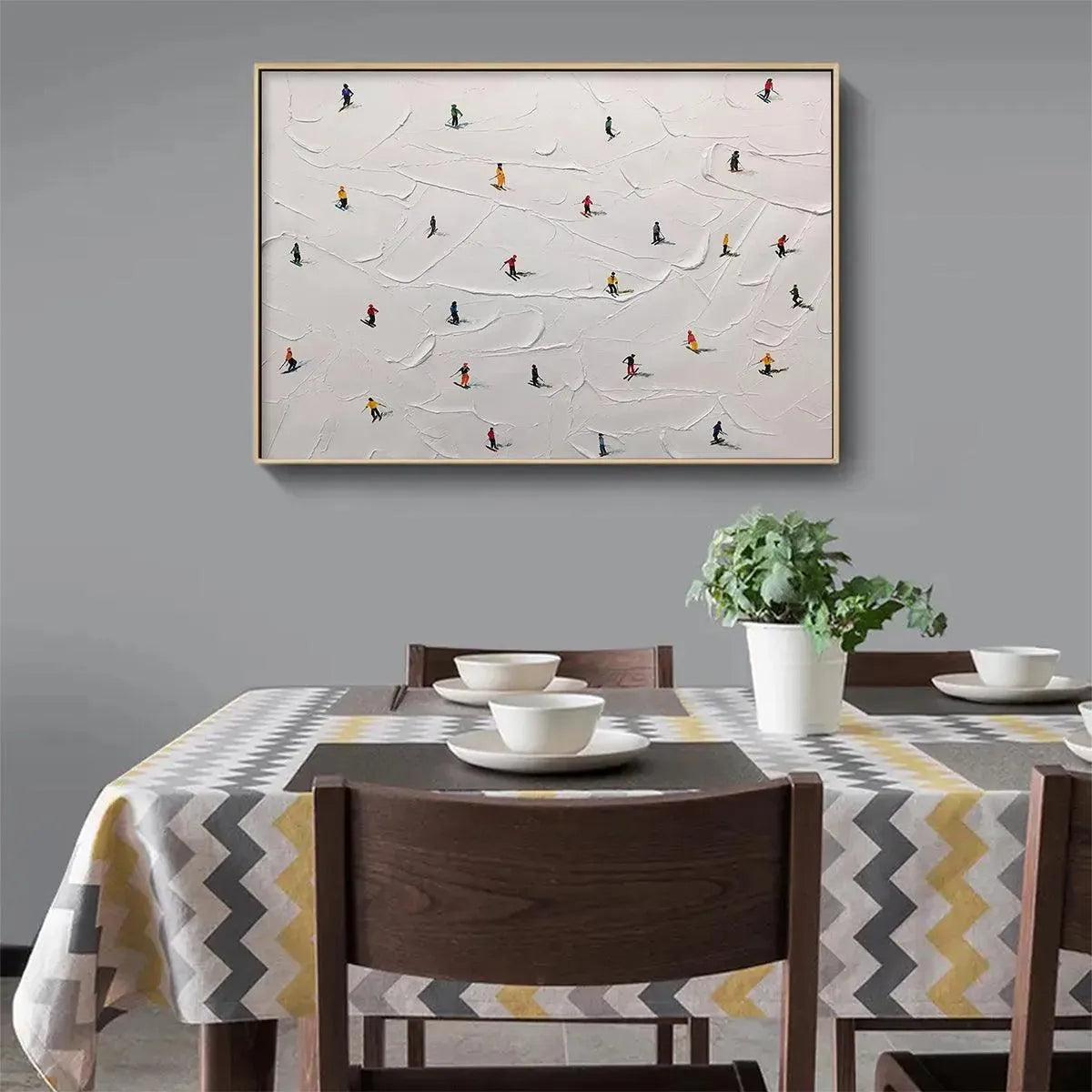 SKI SLOPES: Minimalist Painting of Skiers on a Snowy Slope - Image 7