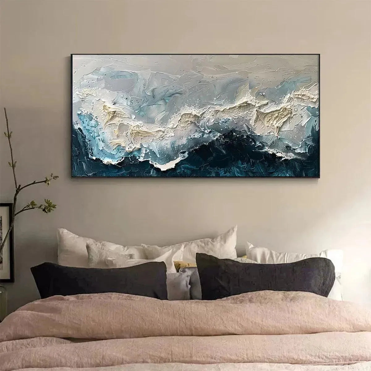 FROZEN MOTION: Textured Abstract Waterscape Painting in Teal and White - Image 2