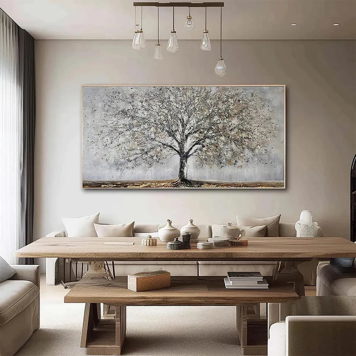 SILVER BIRCH: Textured Tree Painting in Grey and Gold - Image 8