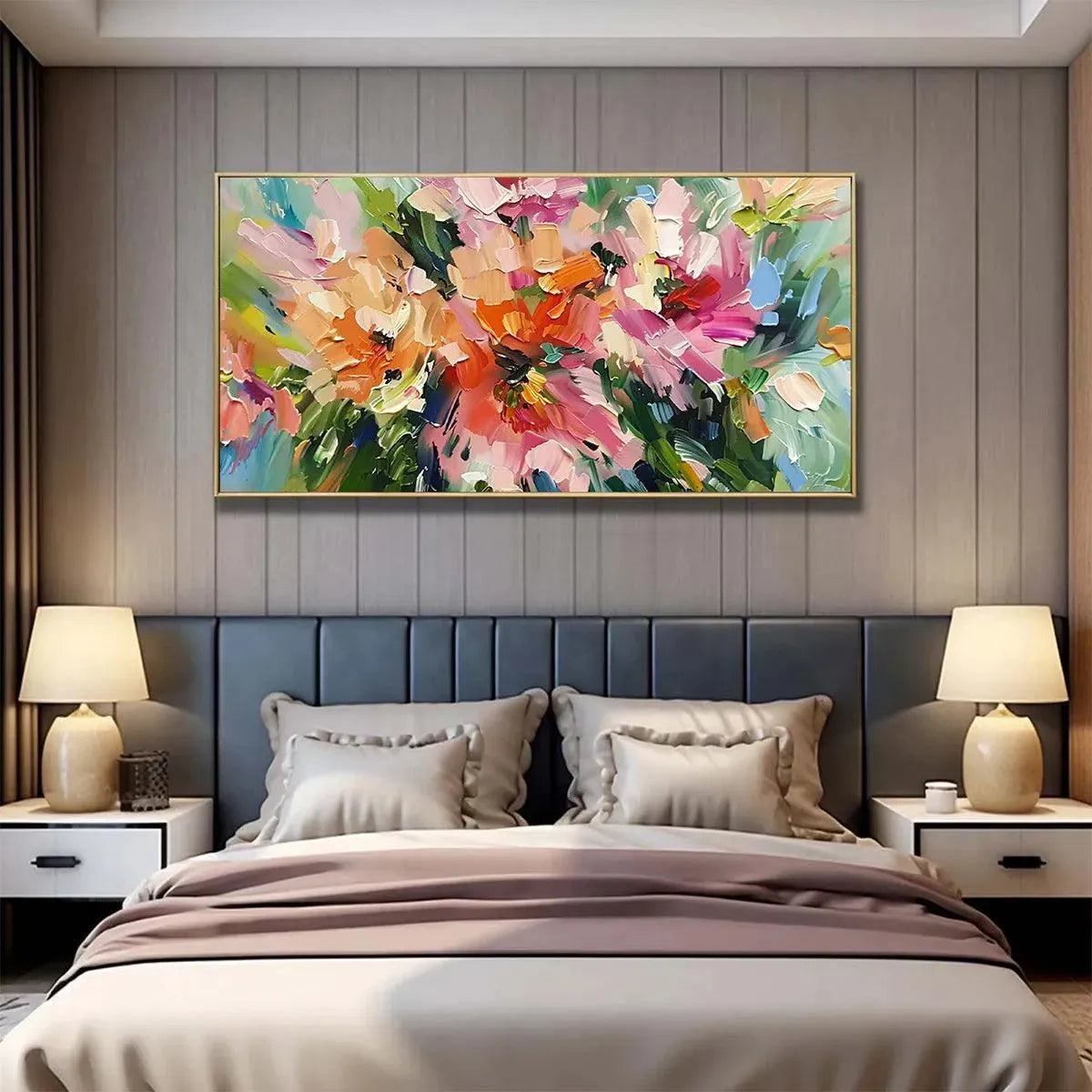 BLUSHING BLOOMS: Textured Impasto Floral Painting in Pink and Orange - Image 9