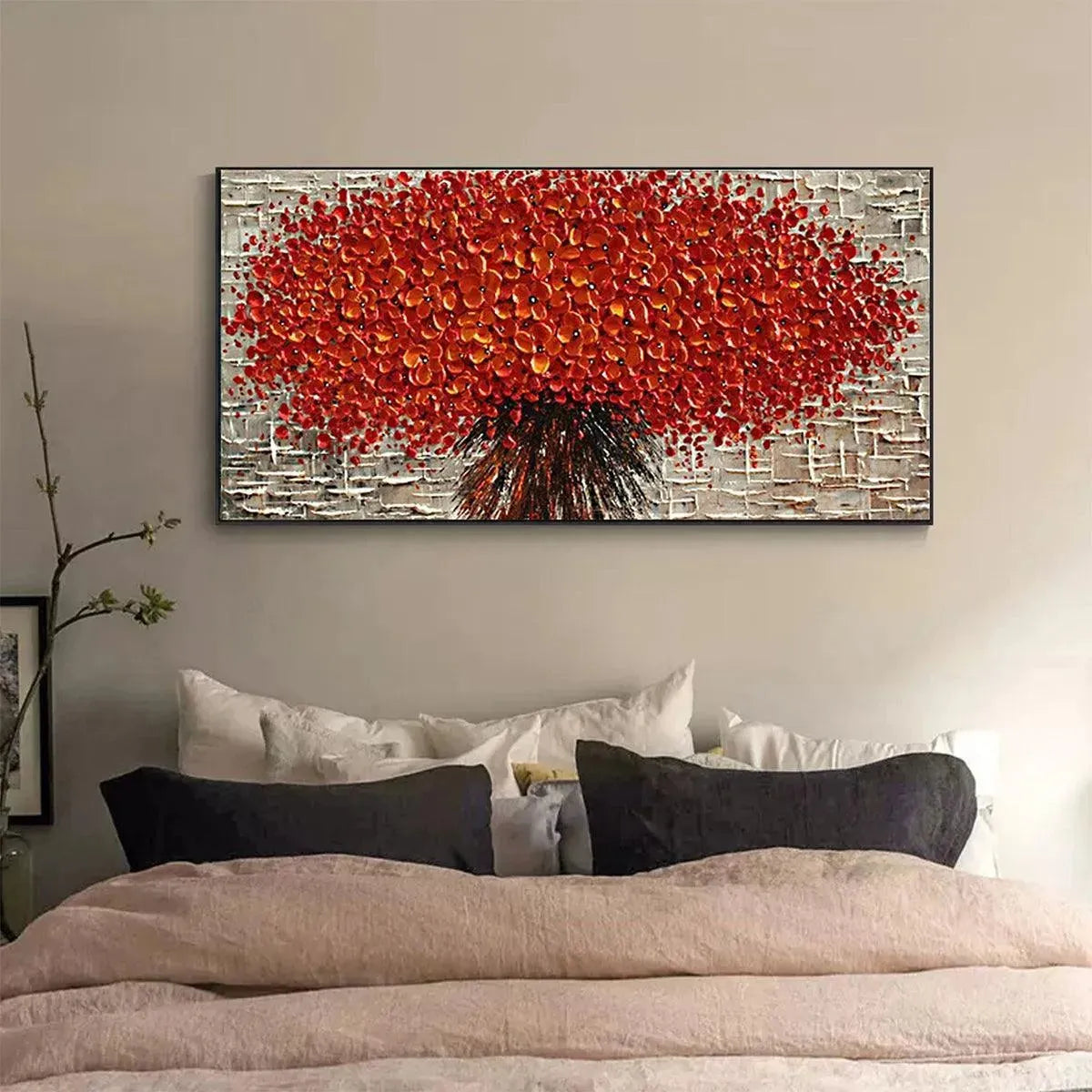 CRIMSON BURST: Textured Impasto Floral Painting in Red - Image 3