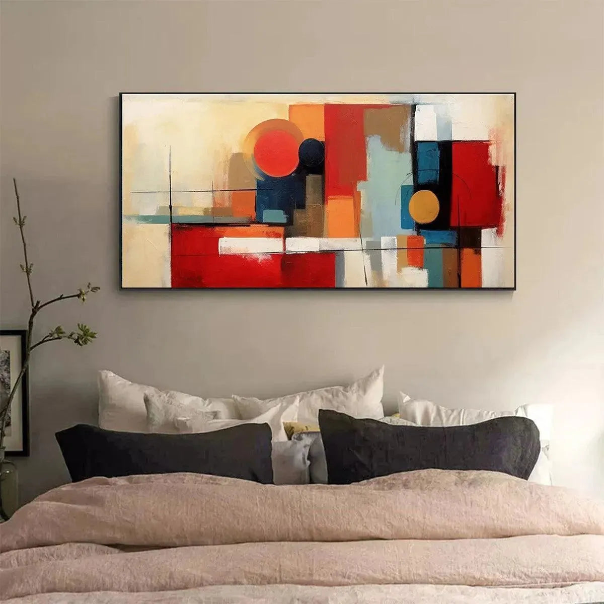 URBAN GEOMETRY: Minimalist Abstract Painting in Red and Gold - Image 8