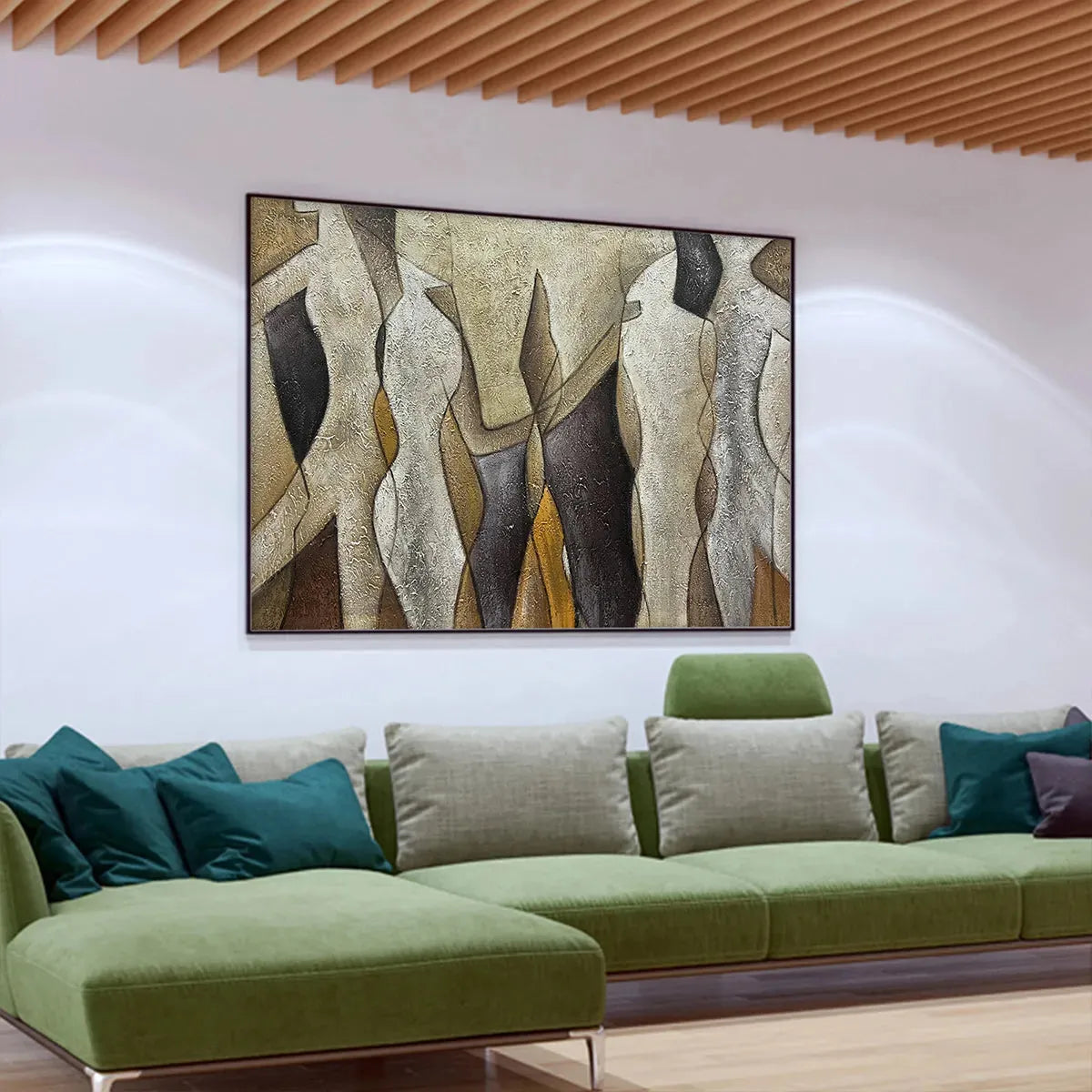 ABSTRACT FIGURES: Textured Abstract Figures Painting, Beige and Brown Wall Art, Horizontal Canvas, Modern Decor - Image 8