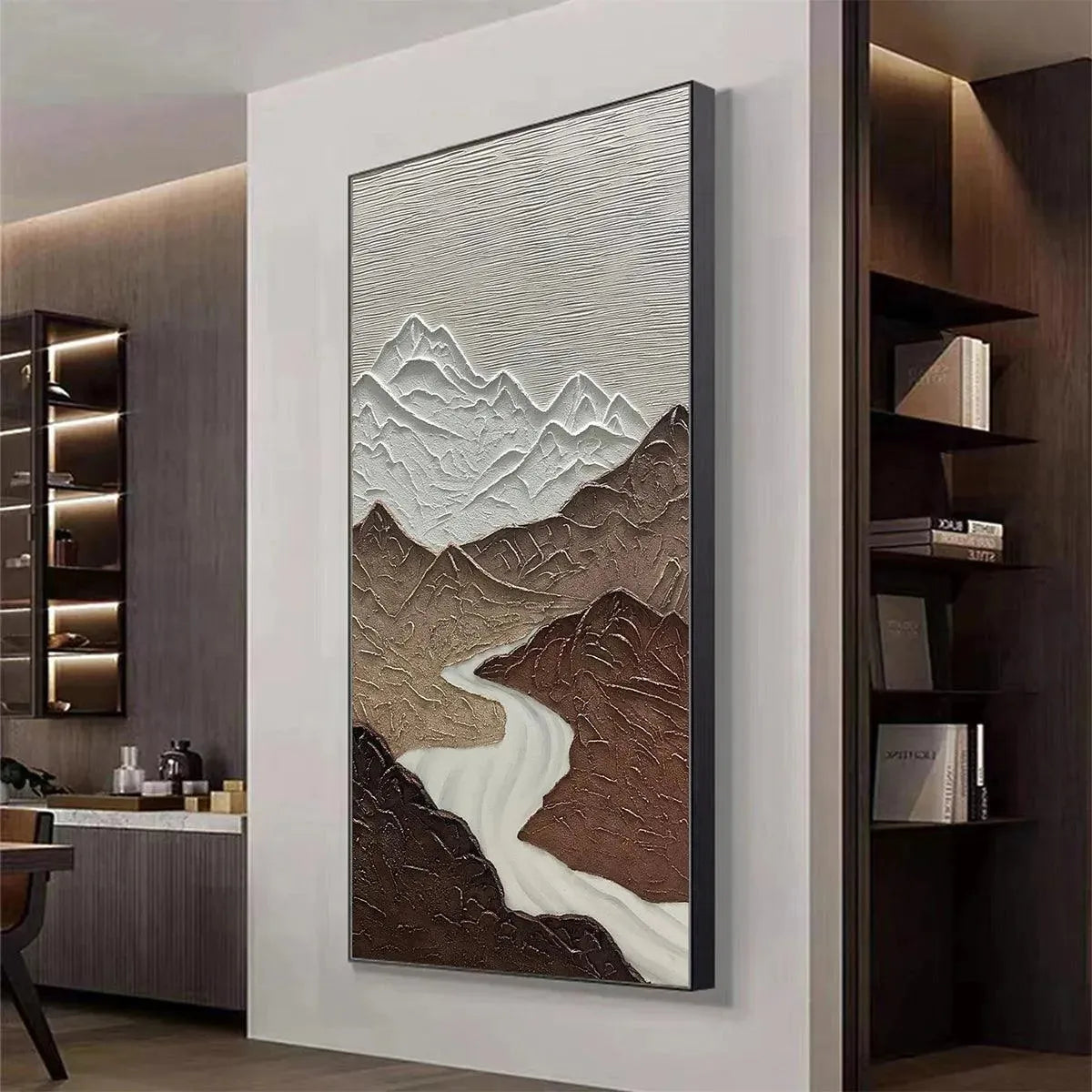 EARTH RIVER: Textured Brown and White Mountain River Landscape Painting - Image 4