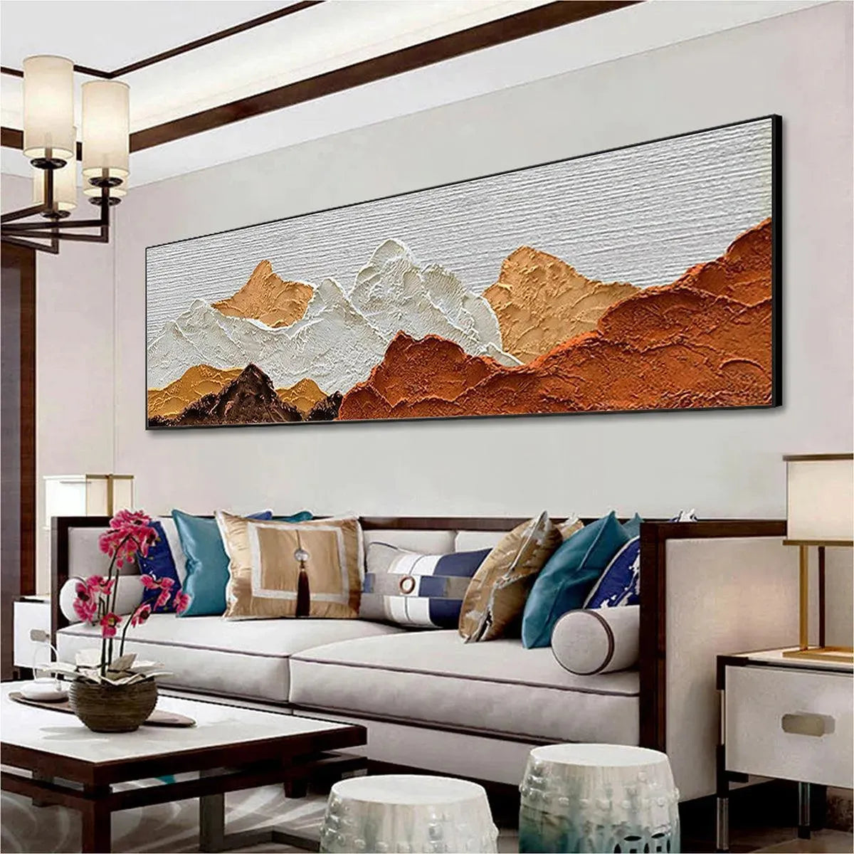 MOUNTAIN PEAKS: Textured Mountain Range Painting in Brown and White - Image 7