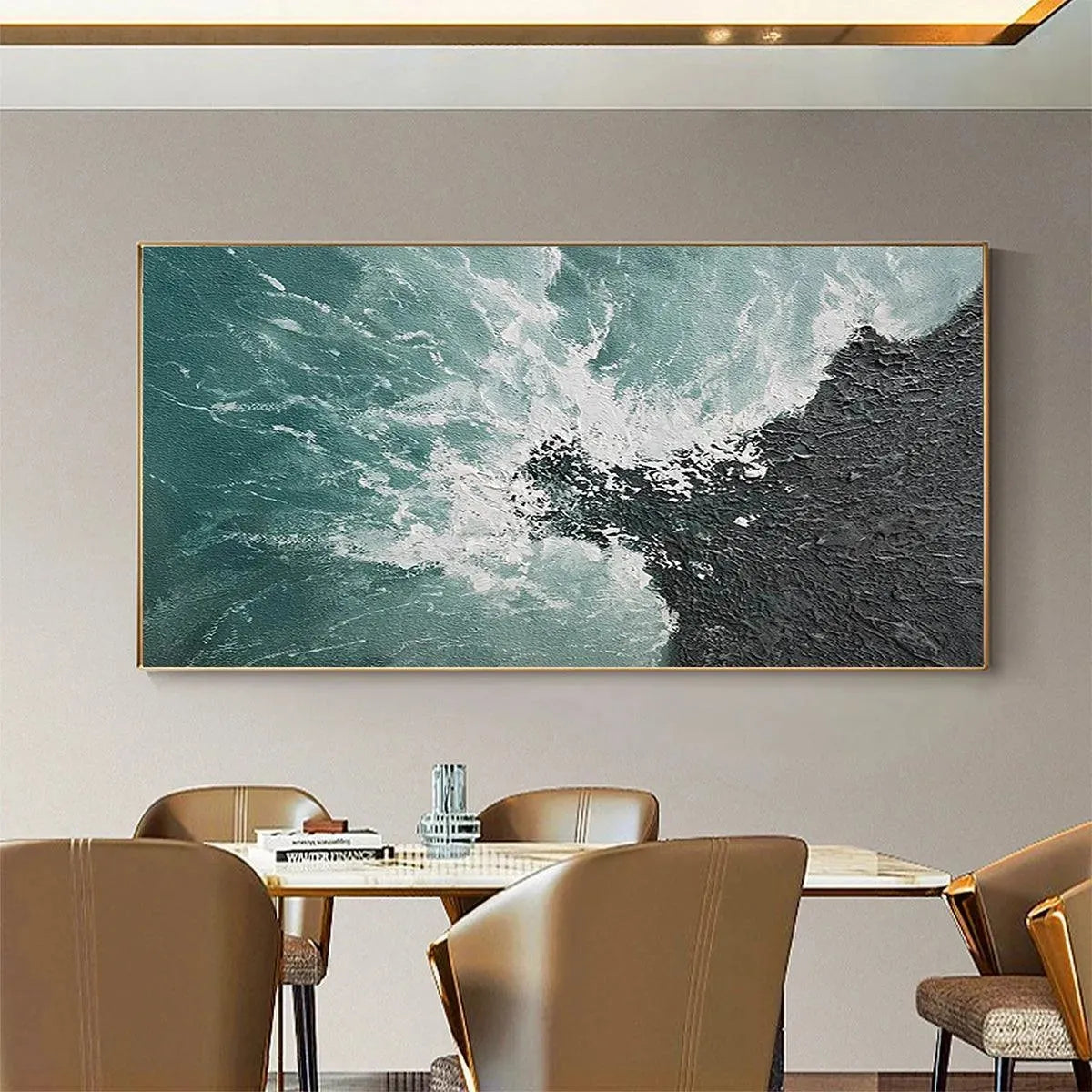 TURQUOISE CRASH: Textured Abstract Seascape Painting in Teal and Black - Image 8